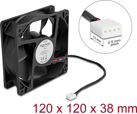 Ventilator kasë kompjuteri DeLOCK 67298, 120mm, 12V, 4-pin, 3100RPM, i zi