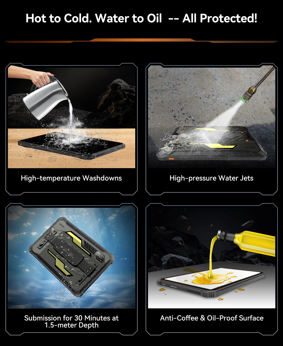 tablet robust Oscal Spider 10 11\" 8GB+256GB 20000mAh IP68/IP69K Android 15, e zezë