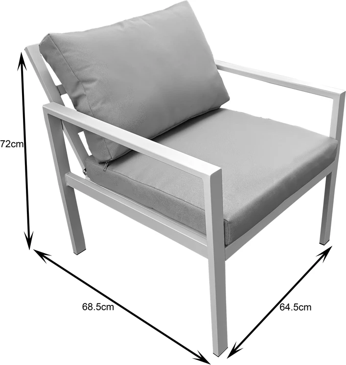 Set lounge për oborr, 4 pjesë, kornizë e bardhë, jastëkë bezhë, Gardenly