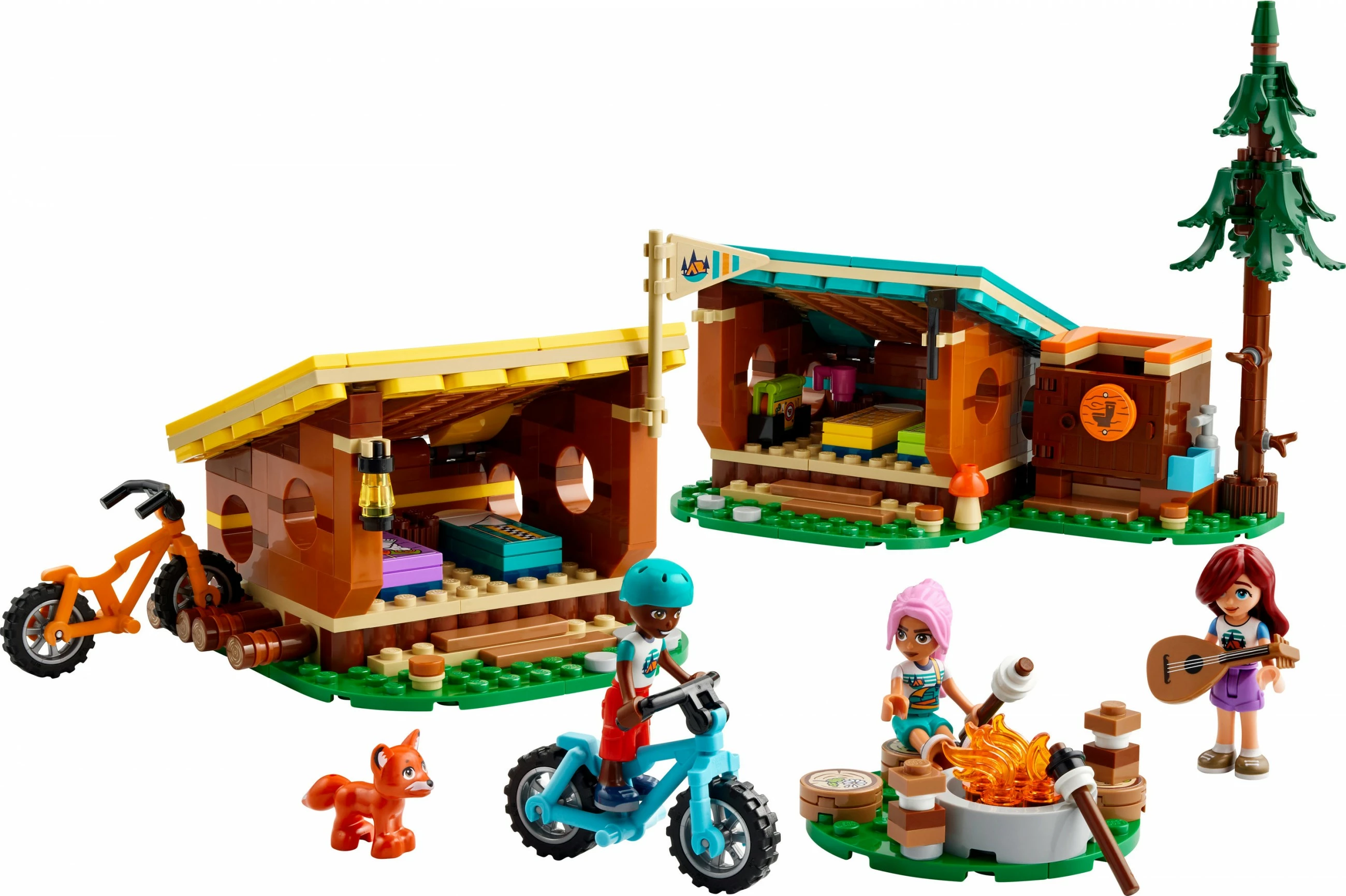 Set LEGO Friends 42624, kamp aventure, kabina të vogla, me figurina dhe biçikleta