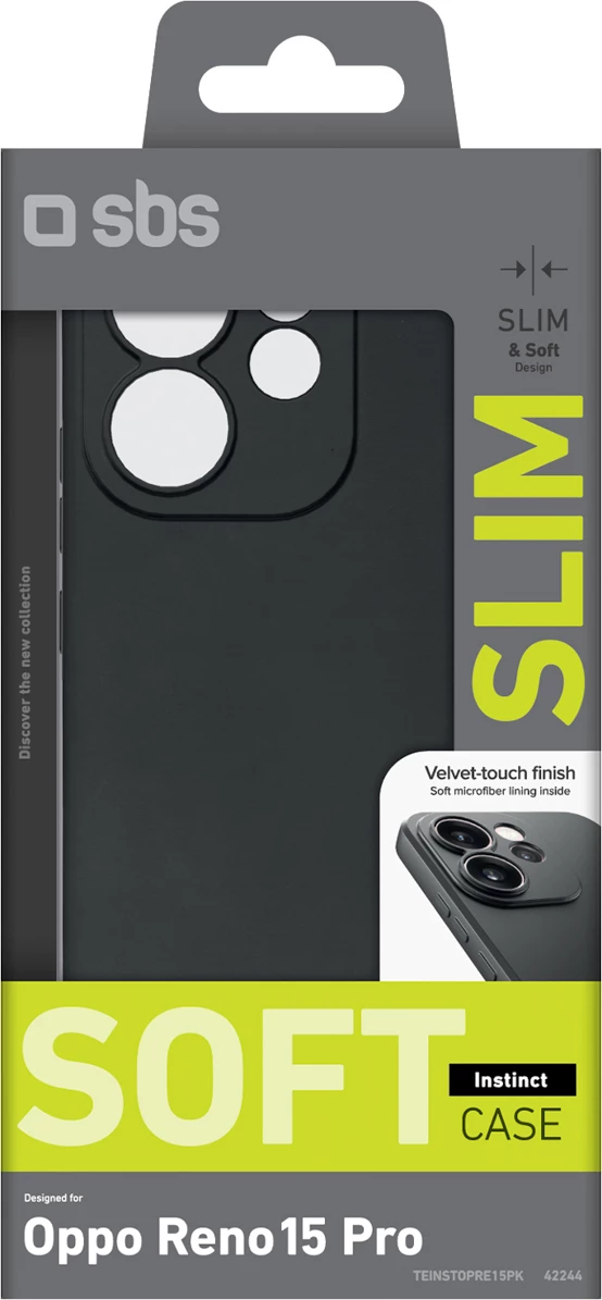 Mbështjellës SBS Instinct për Oppo Reno 15 Pro, TPU me mikrofibër, 20 g, i zi