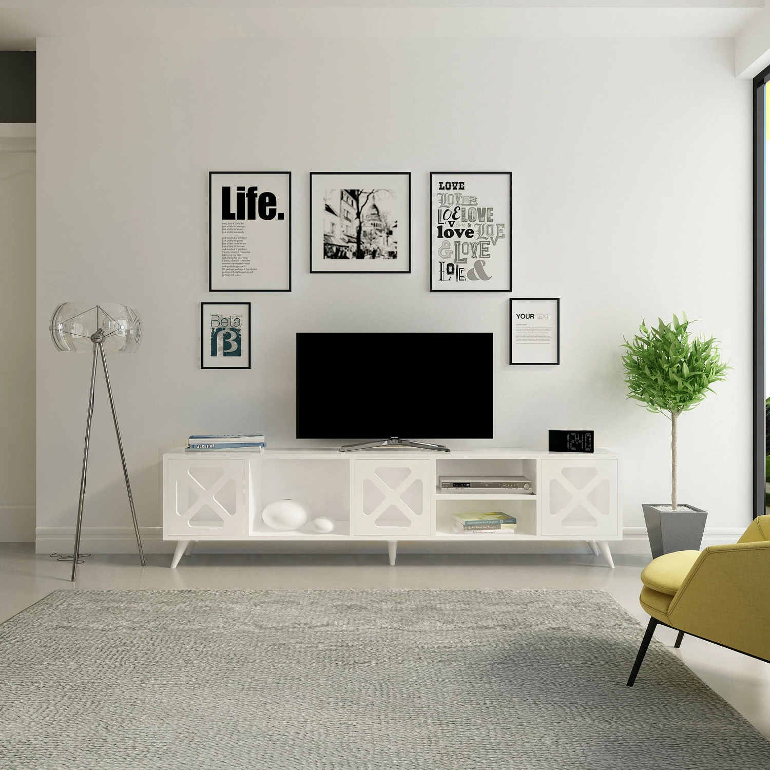 Komodë TV Hanah Home, Sinef, e bardhë