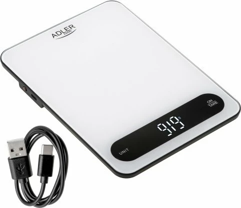 Peshore kuzhine Adler AD 3177, 10 kg, 1 g, USB-C, xham 16x22 cm, e bardhë, me kabllo