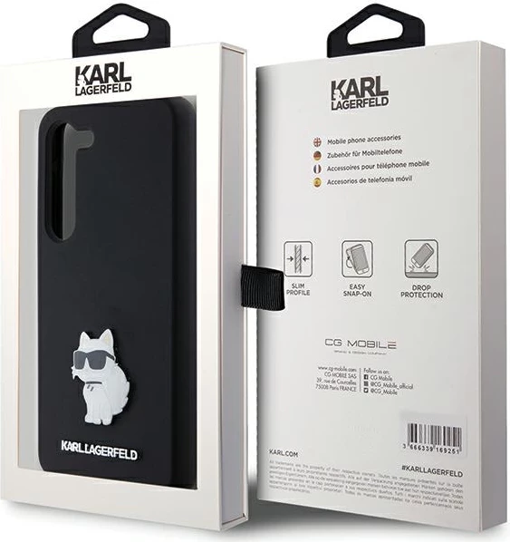 Mbështjellës Karl Lagerfeld Silicone Choupette Metal Pin për Samsung Galaxy S23, i zi