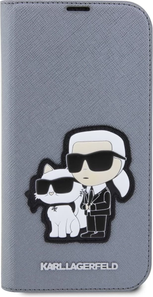 Mbështjellës Karl Lagerfeld KLBKP14XSANKCPG për iPhone 14 Pro Max 6.7", Saffiano Karl & Choupette, argjendtë
