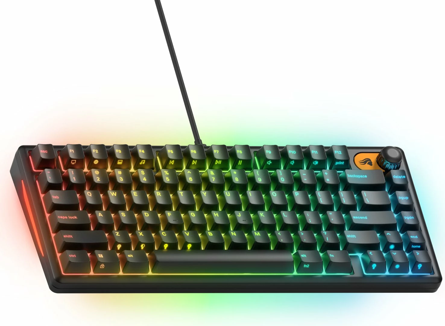 Tastierë gaming Glorious GMBK 75% GLO-GMBK75-BLK-US, mecha-membrane, USB, RGB 10 zona, US layout, e zezë, set me kabllo USB-C/USB-A