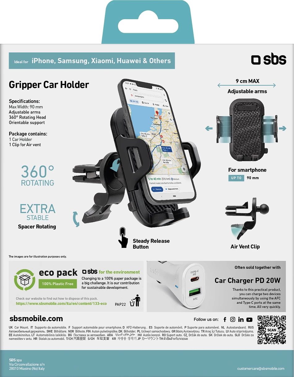 Mbajtës për celular SBS TEHWSUPCLIPSTG për grilë ajri, i zi