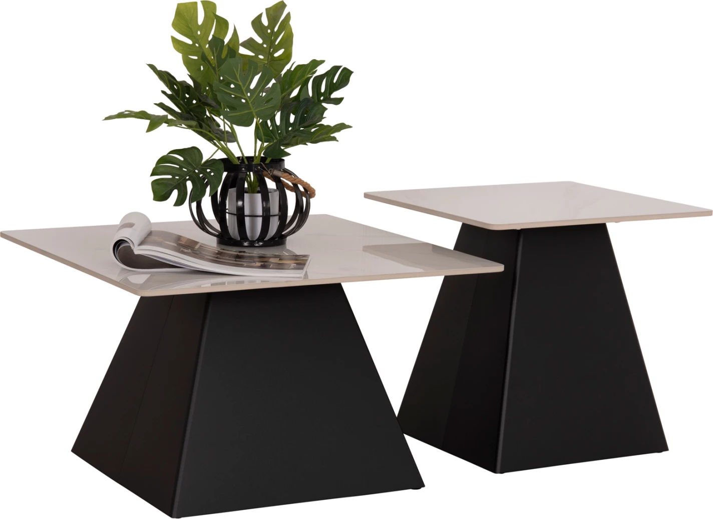 Set 2 tavolina kafeje Quber(X), gur sintetik, bazë e zezë, FH18311.02
