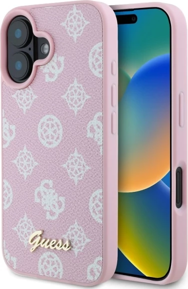 Mbështjellës Guess Peony Script MagSafe për iPhone 16, Rozë