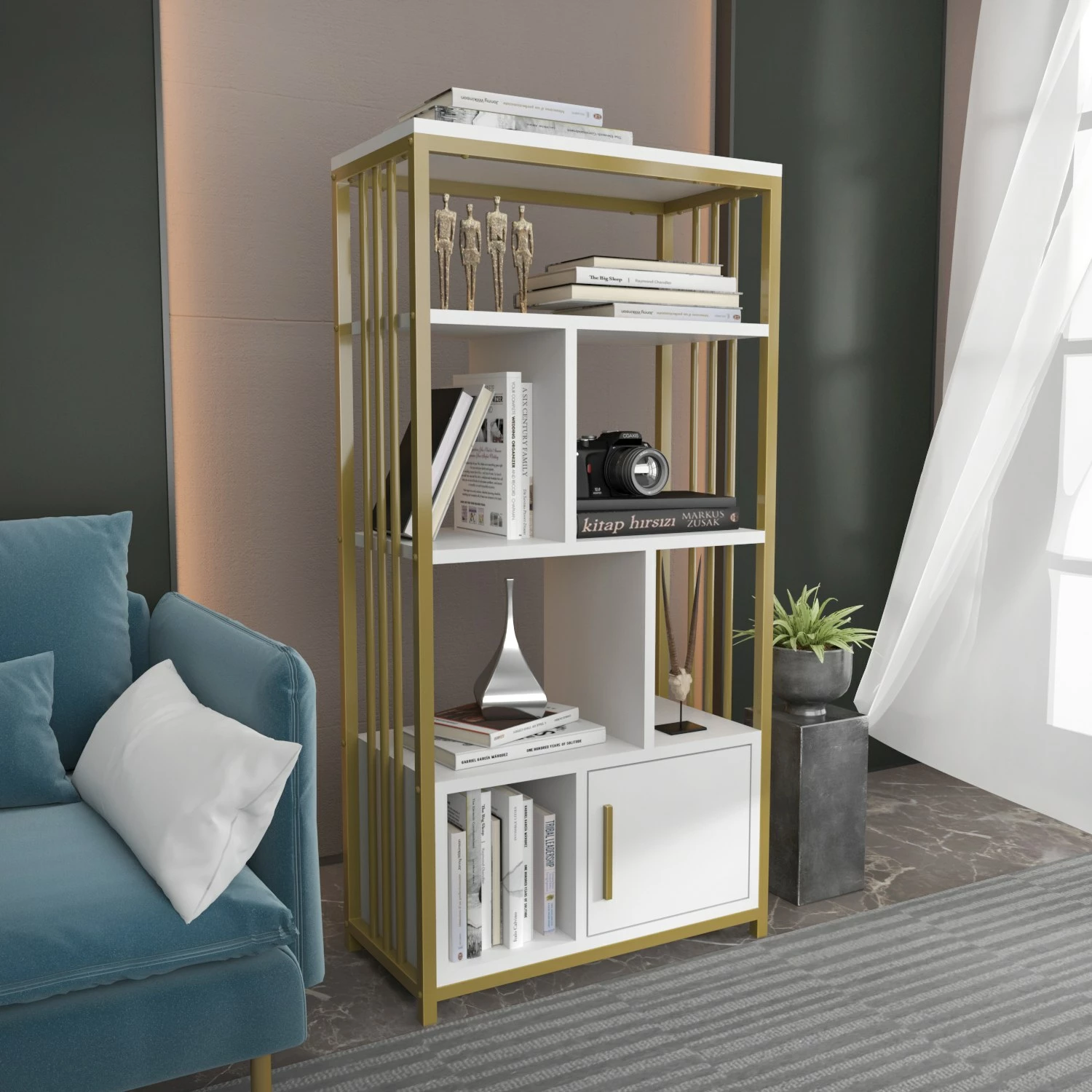Raft librash Hanah Home, Valero, i bardhë dhe i artë