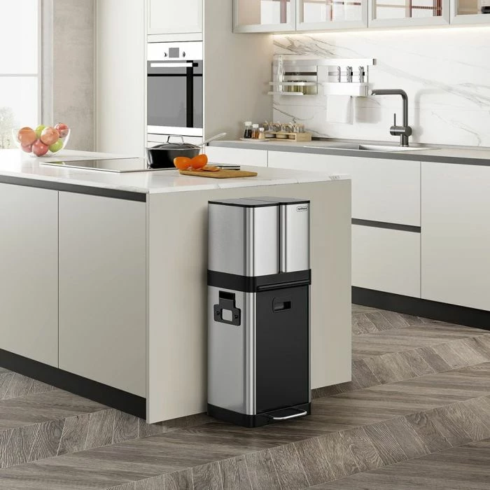 Kosh mbeturinash VONHAUS 1500150 32L me 3 ndarje, çelik inox, argjend