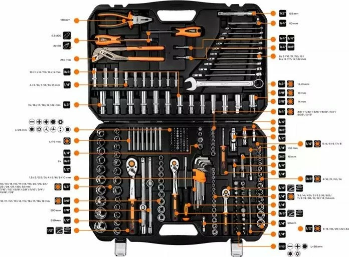Set veglash Neo 10-078, 233 copë, kuti plastike e zezë