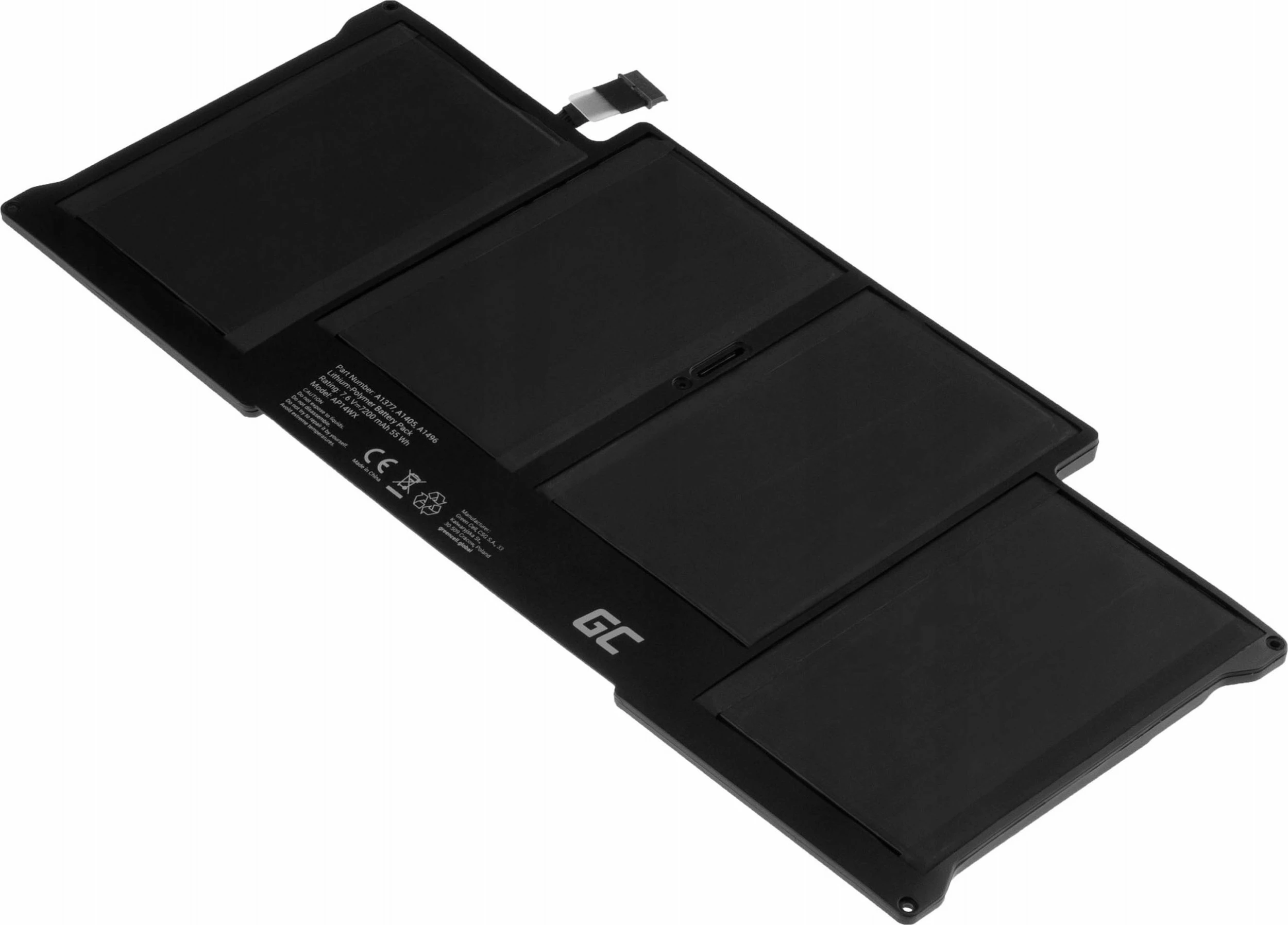 Bateri zëvendësuese Green Cell AP14WX 55Wh 7.6V 7200mAh për Apple MacBook Air 13 (A1369/A1466), e zezë