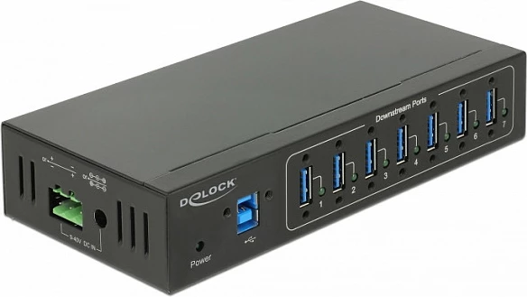 USB hub industrial DeLOCK 63311, 7x USB-A, USB 3.2 Gen1, 5 Gbps, me furnizim DC, i zi