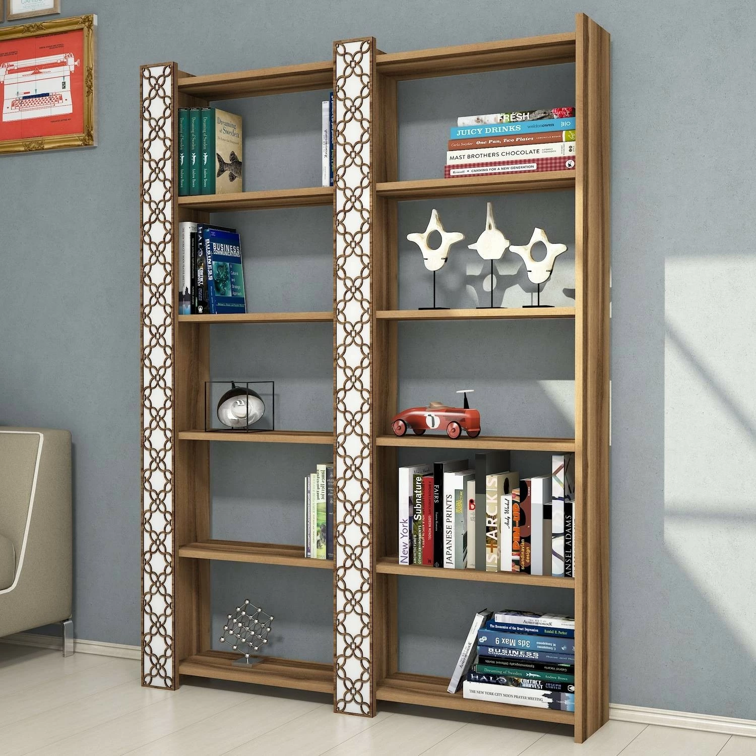 Raft librash Hanah Home City 2, ngjyrë arre dhe e bardhë