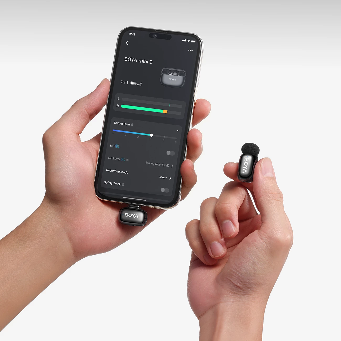 Set mikrofonësh wireless BOYA Mini 2-02 2.4GHz, USB-C, 2 transmetues + marrës, me kasë karikimi, i zi