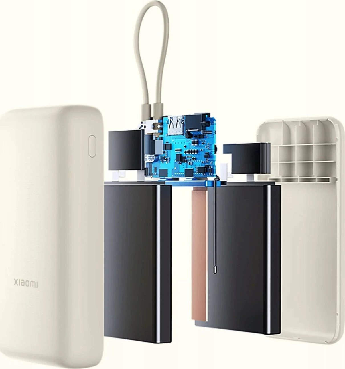 Powerbank Xiaomi PB2030MI 20000mAh 33W me kabllo USB-C të integrume, 3 porta, blu