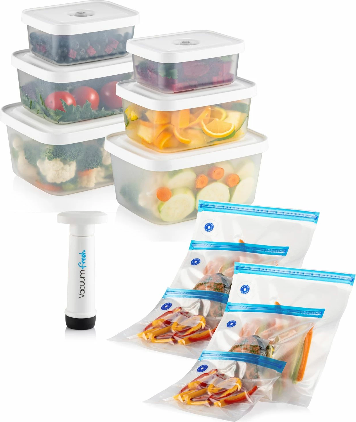 Set kuti dhe qese për ruajtje ushqimi, 13 copë, Hermia, VCC-13-PMP, transparente