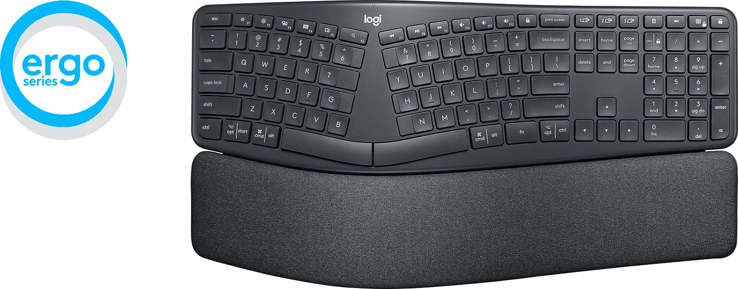 Tastierë ergonomike Logitech ERGO K860, full-size, wireless, Bluetooth + RF, semi-mekanike, graphite