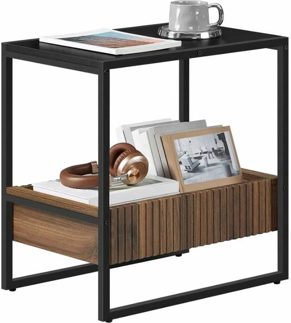Tavolinë anësore VASAGLE LET820B43, 2 rafte, stil industrial/vintage, kafe rustike, 1 copë