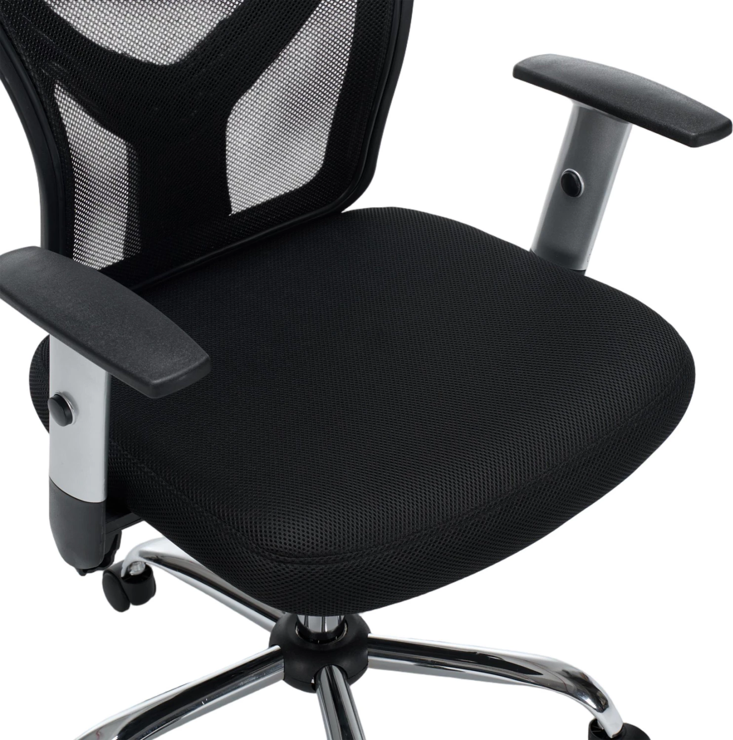 Karrige zyre CUORE, material rrjetë e zezë, kornizë e zezë, bazë kromi, 63x61x125cm