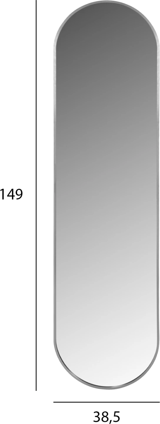 Pasqyrë muri ovale e gjatë, kornizë alumini, ngjyrë argjendi, FH9581.40, 38.5x4x149 cm