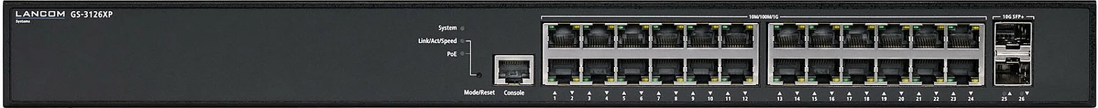 Switch rrjeti LANCOM GS-3126XP, 24x Gigabit PoE+, 2x SFP+ 10G, rack 1U