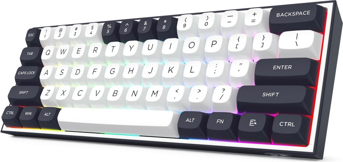 Tastierë mekanike Redragon ALCOR QMK K717WB-RGB-PRO, 60%, RGB, wireless/wired, bardhë-zi