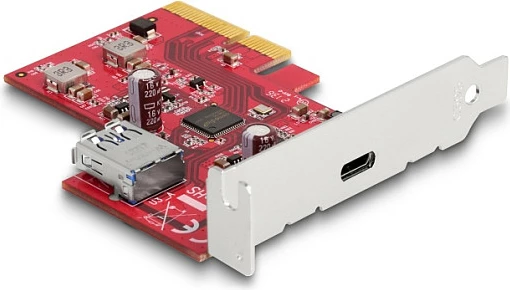 Kartë zgjerimi PCIe DeLOCK, USB 3.2 Gen 2 10Gbps, 1x USB-C ekstern + 1x USB-A intern, Low Profile