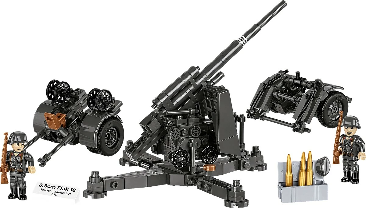 Set blloqe ndërtimi, Cobi, 8.8 cm Flak 18 me rimorkio, COBI-3140, 360 pjesë, shkallë 1:35, 2 figurina