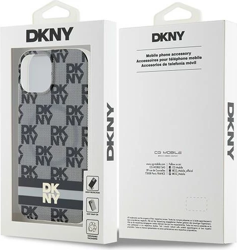 Mbështjellës DKNY IML Checkered Mono Pattern & Printed Stripes MagSafe për iPhone 15/14/13, i zi