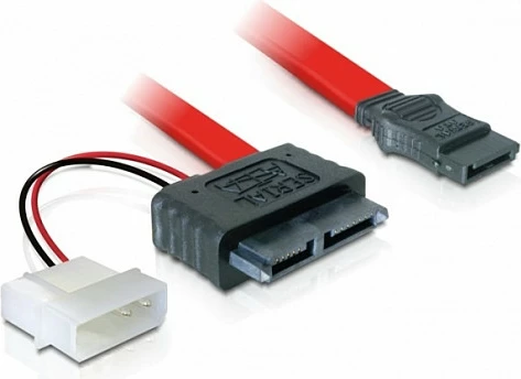 Kabllo DeLOCK SATA Slimline në SATA me furnizim 2-pin, 0.3 m, e kuqe
