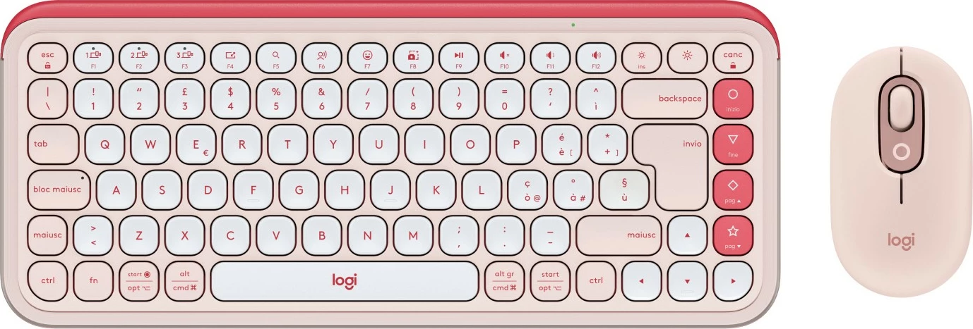 Tastierë dhe maus Logitech POP ICON COMBO, Wireless, Bluetooth, QWERTY, Rozë, Bardhë