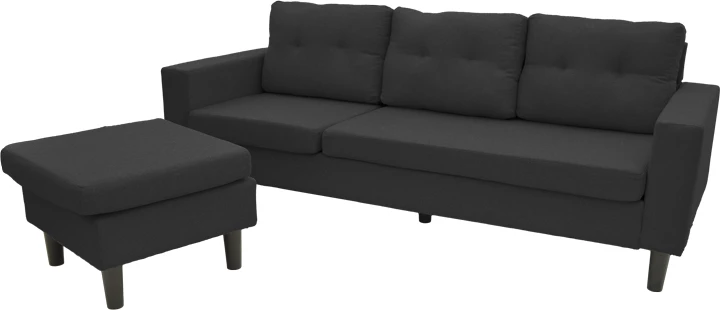 Këndore e kthyeshme Maneli, material stof, e zezë, 196x138/77x82cm