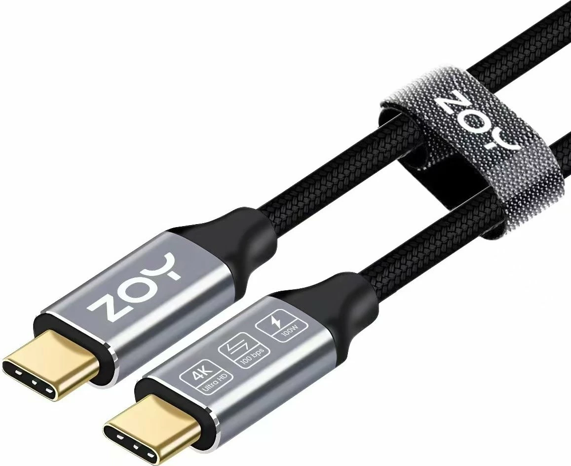 Kabllo USB-C në USB-C ZOY ZCCC2 2 m USB 3.2 Gen2 20Gb/s 100 W Black-Silver