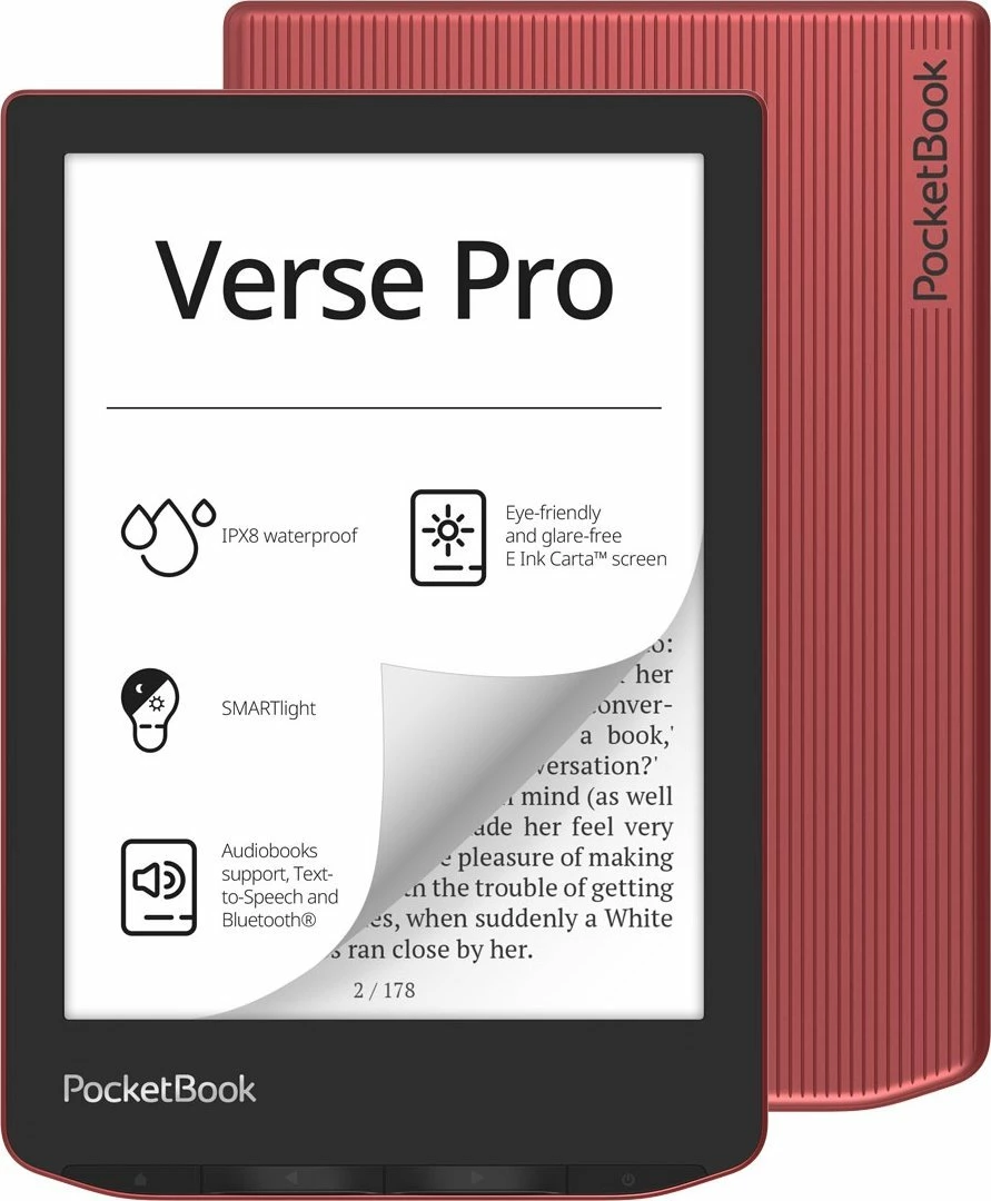Lexues e-book PocketBook Verse Pro PB634-3-WW 6\" 16GB IPX8 Wi‑Fi Bluetooth USB‑C i kuq