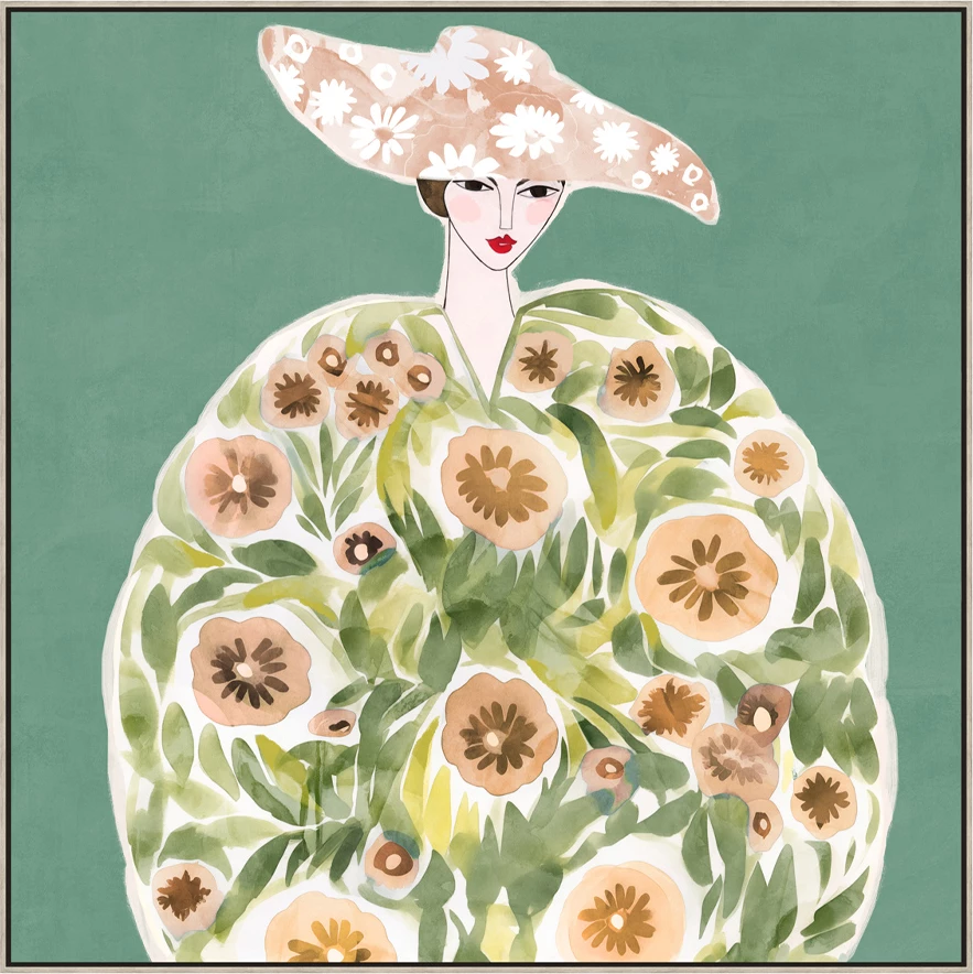 Pikturë dekorative Floral Lady, shumëngjyrëshe, dru natyral, 80x80x5cm