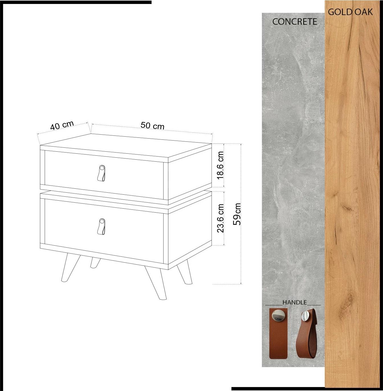 Komodinë nate Hanah Home, Olenj, ngjyrë lis dhe e bardhë, 2 sirtarë