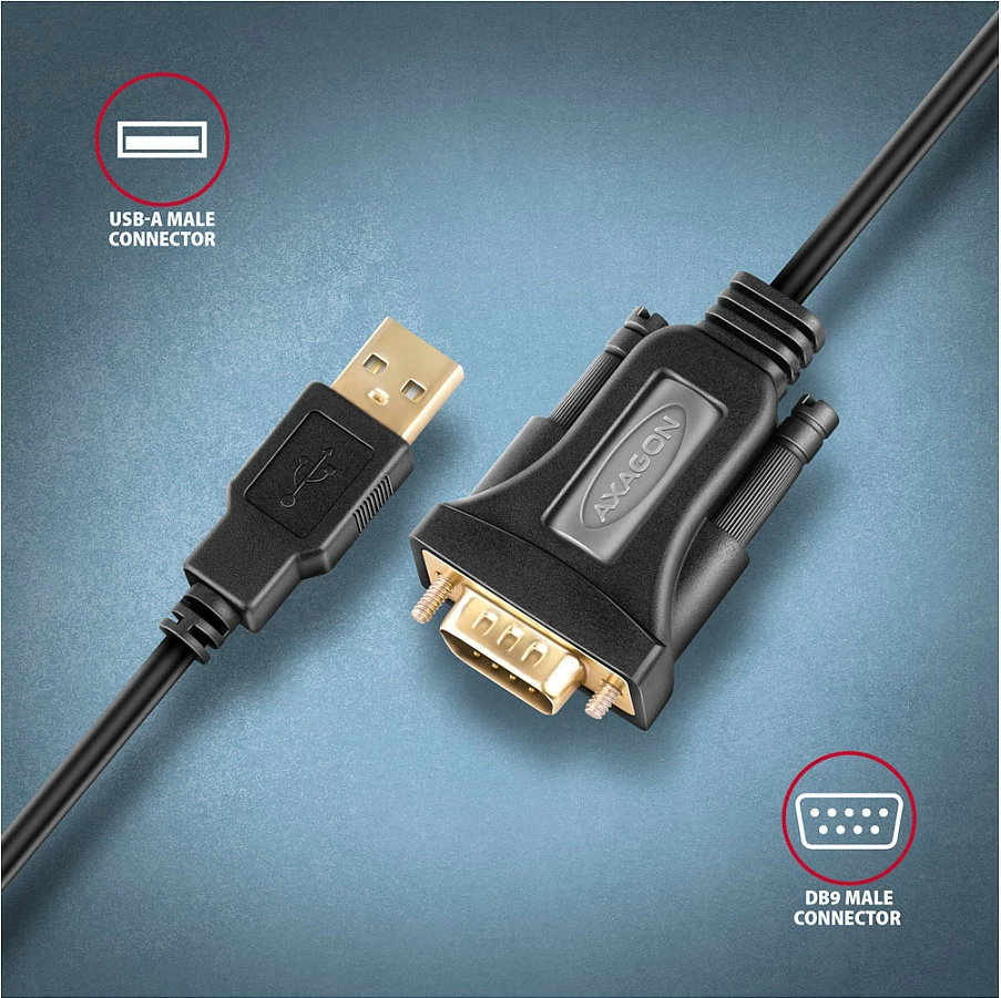 Kabllo adapter Axagon ADS-1PQN, RS-232 (COM) në USB 2.0, FT232RL, e zezë