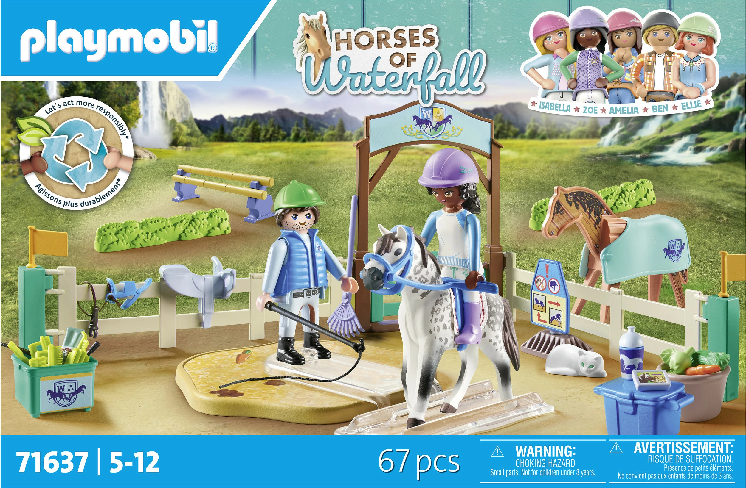 Set lodrash Playmobil Horses of Waterfall 71637, shkollë kalërimi, 67 pjesë, shumëngjyrëshe