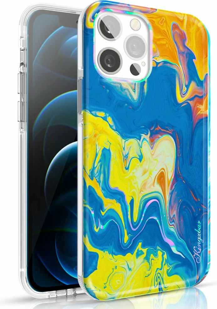 Mbështjellës Kingxbar Watercolor Series për iPhone 12 / iPhone 12 Pro, kaltër-verdhë