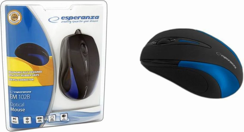 Maus Esperanza Sirius EM102B, me kabllo, optik, USB, 1000 DPI, zi/kaltër