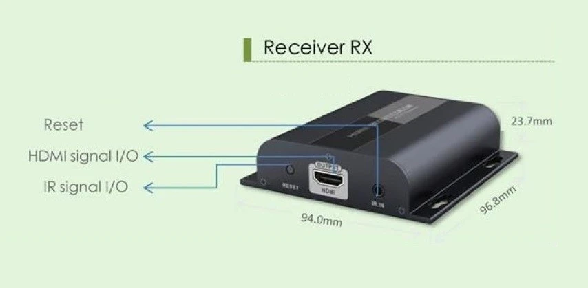 Odbiornik Techly 361865 për extender HDMI 1080p 60Hz HDBitT deri 120m me skrëtce Cat6, IR, i zi