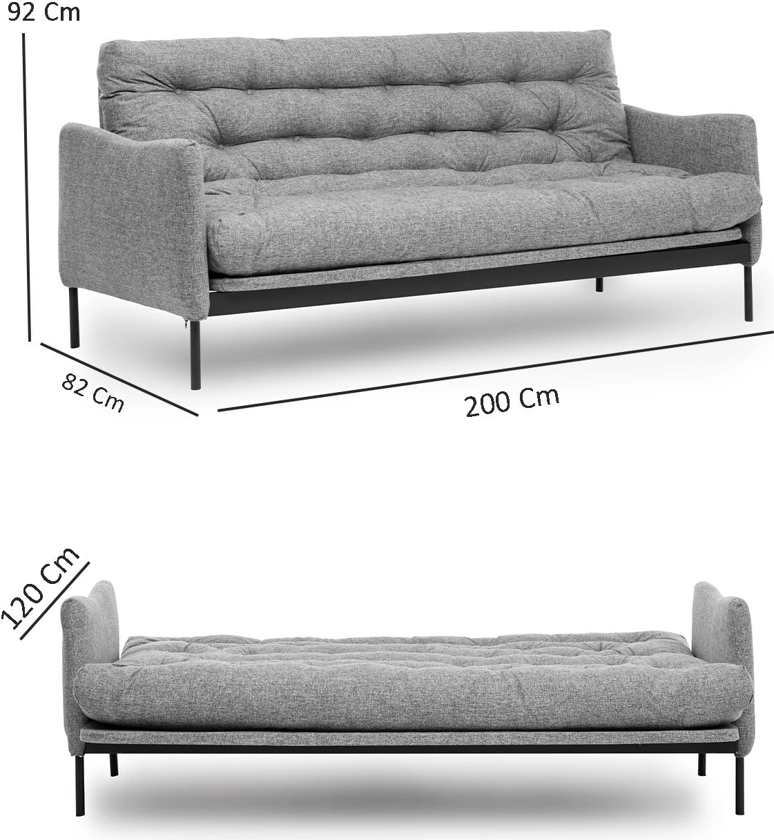 Divan-krevat 3 vendësh Atelier del Sofa, ngjyrë gri e errët