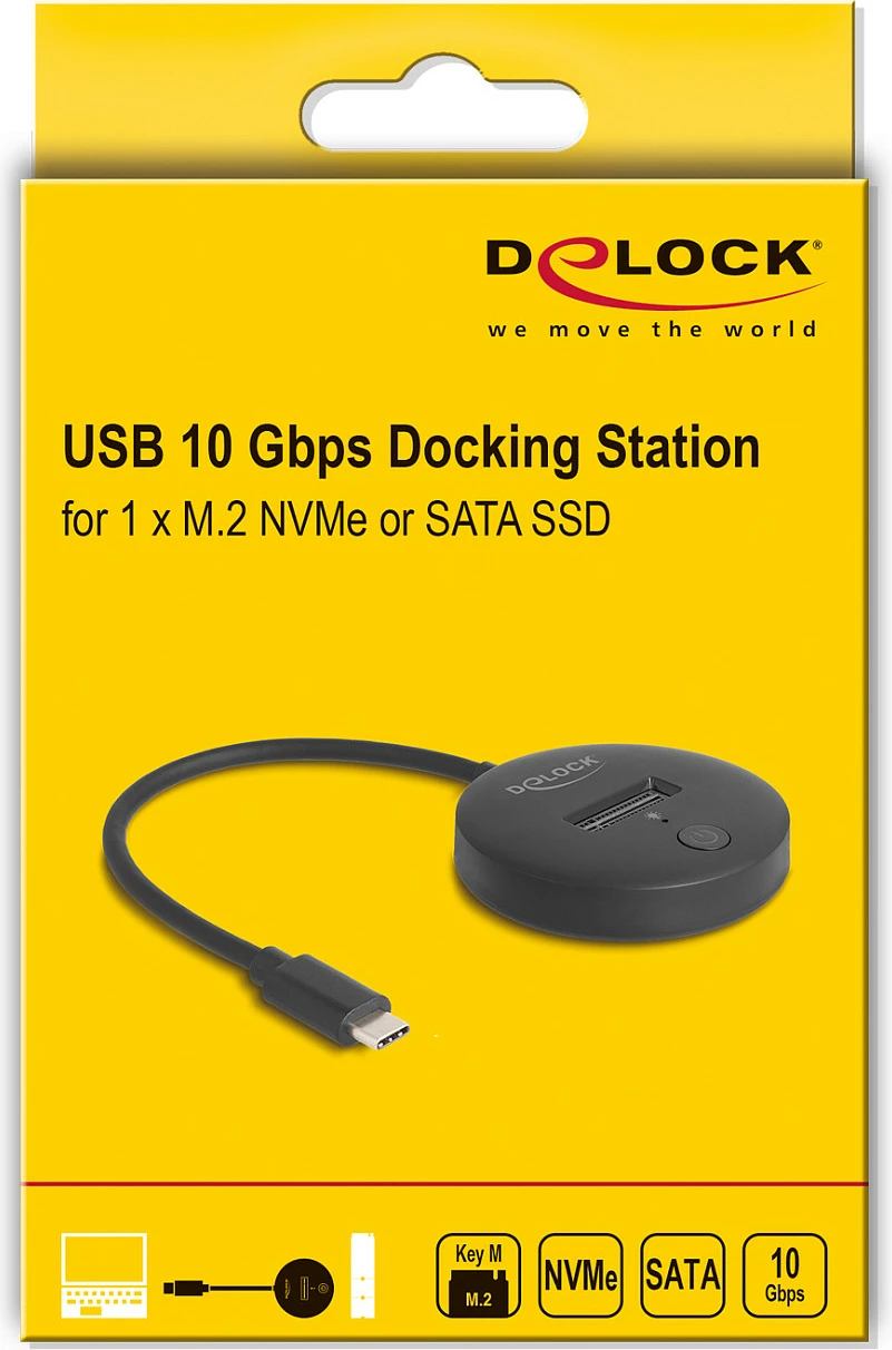 Docking station DeLOCK për SSD M.2 NVMe/SATA, USB-C 10Gbps, e zezë