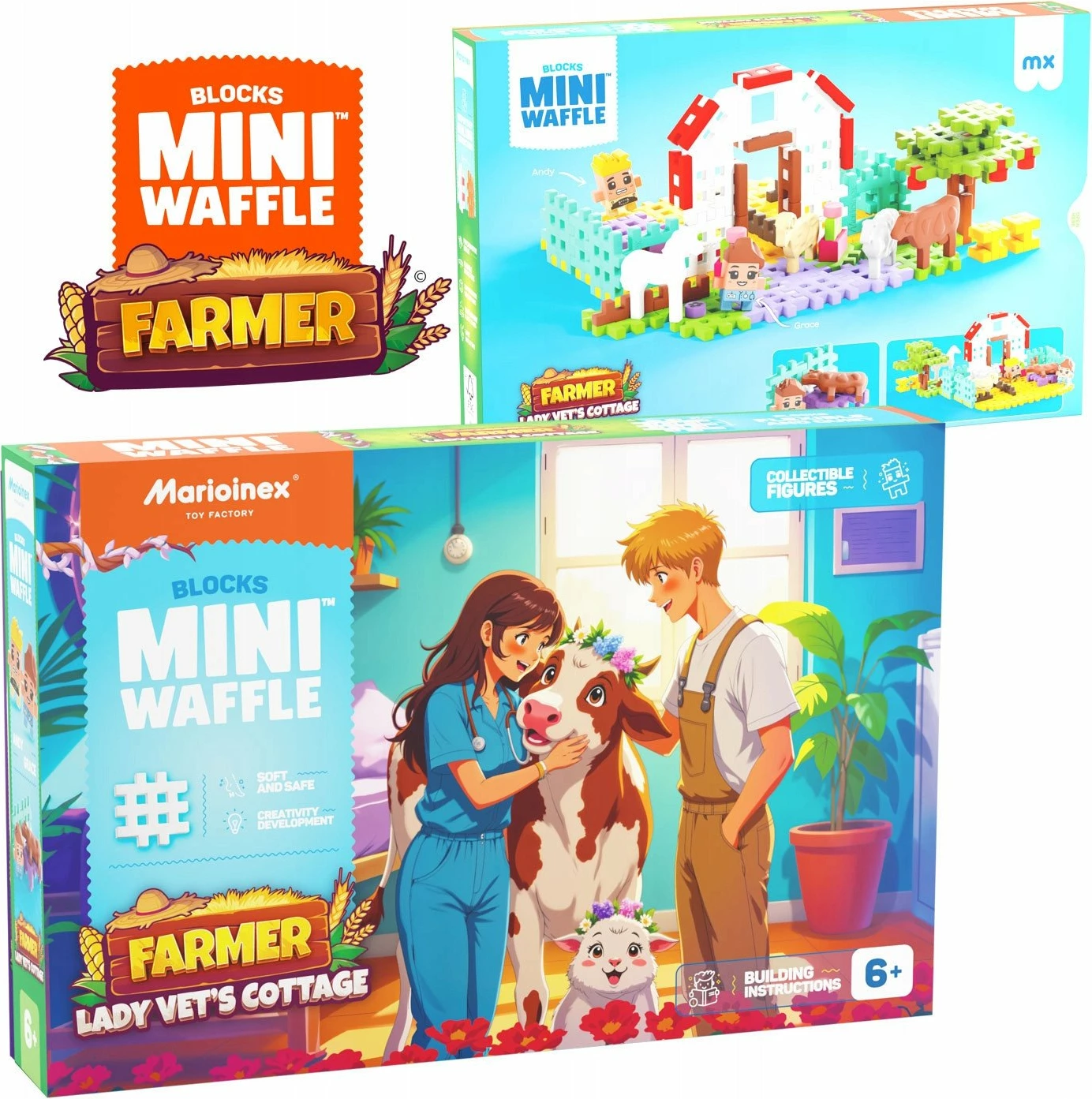 Blloqe ndërtimi Marioinex Mini Waffle Farmer Lady Vet's Cottage 110 copë