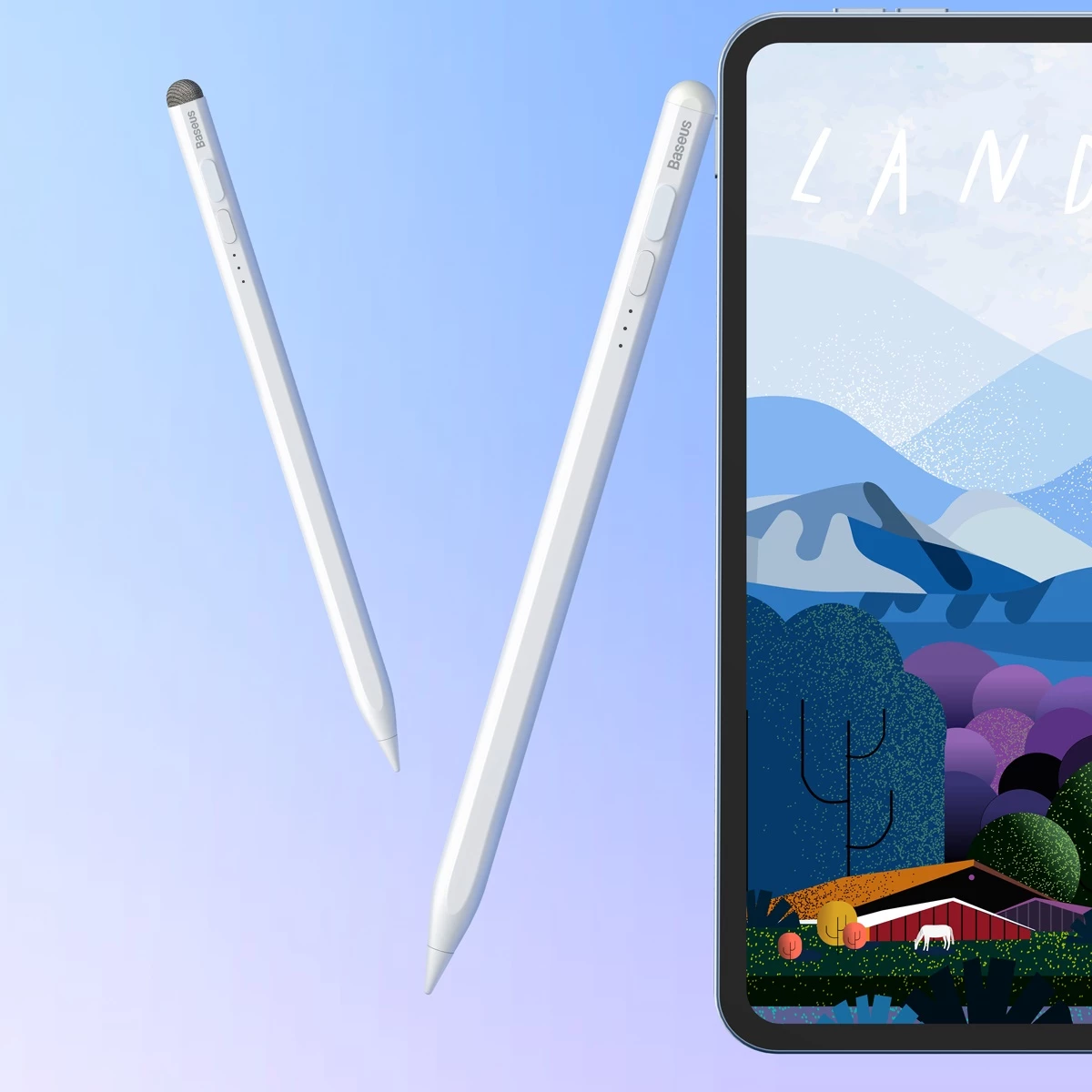 Stylus aktiv për iPad, Baseus Smooth Writing 2, SXBC060402, mbështetje për pjerrësi, bateri 130mAh, USB-C, tregues LED, e bardhë
