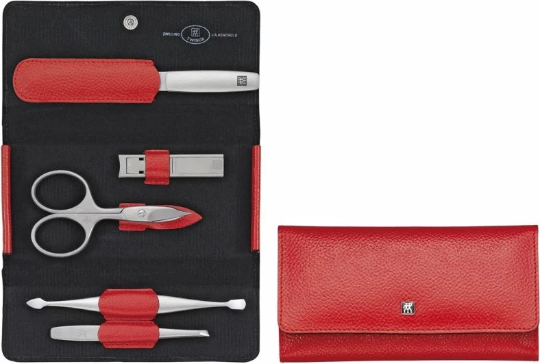 Set manikyr ZWILLING Twinox Travel 5 copë, kuti lëkure e kuqe