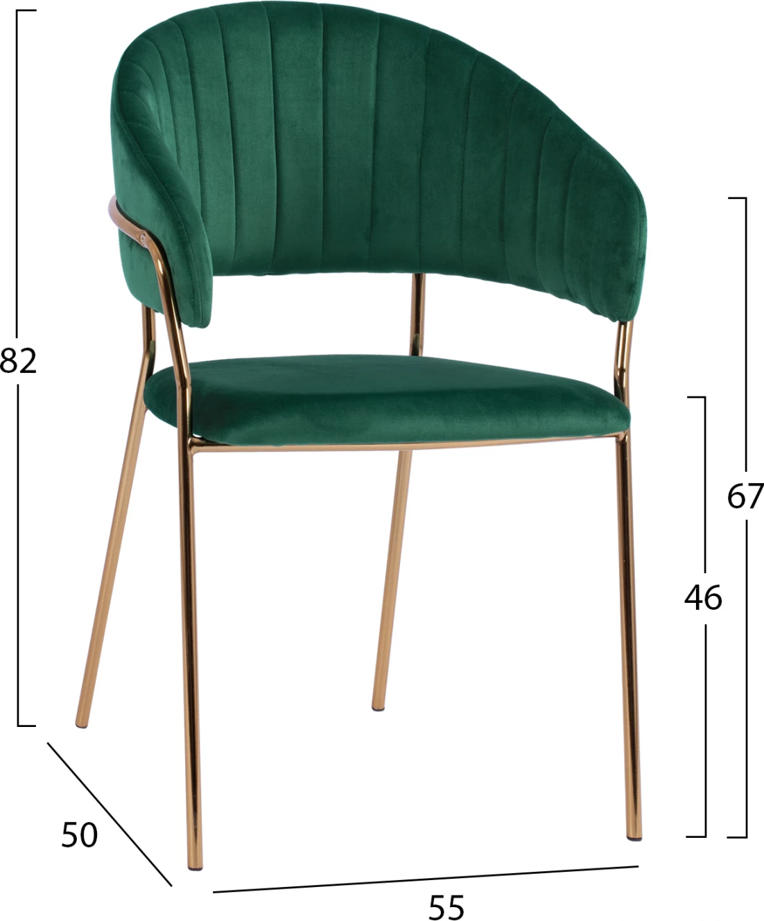 Karrige Theodore FH8520.03, kadife ngjyrë jeshile, me kornizë metalike, 55x50x82cm, set prej 2 copë