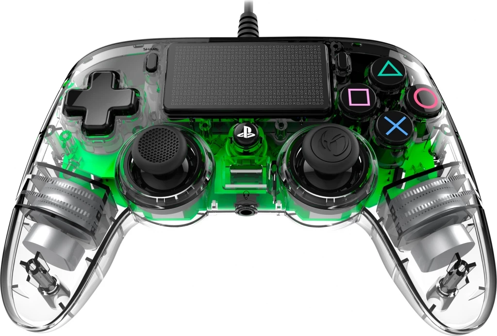 Kontroller loje Nacon PS4 me kabllo, transparent, kabllo 3 m, jeshile